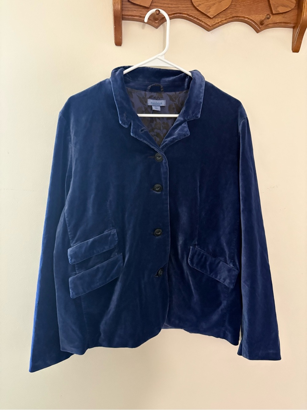 Sundance Rivulet Velvet Military Blazer Eclipse Blue Floral Lined Jacket Size XL